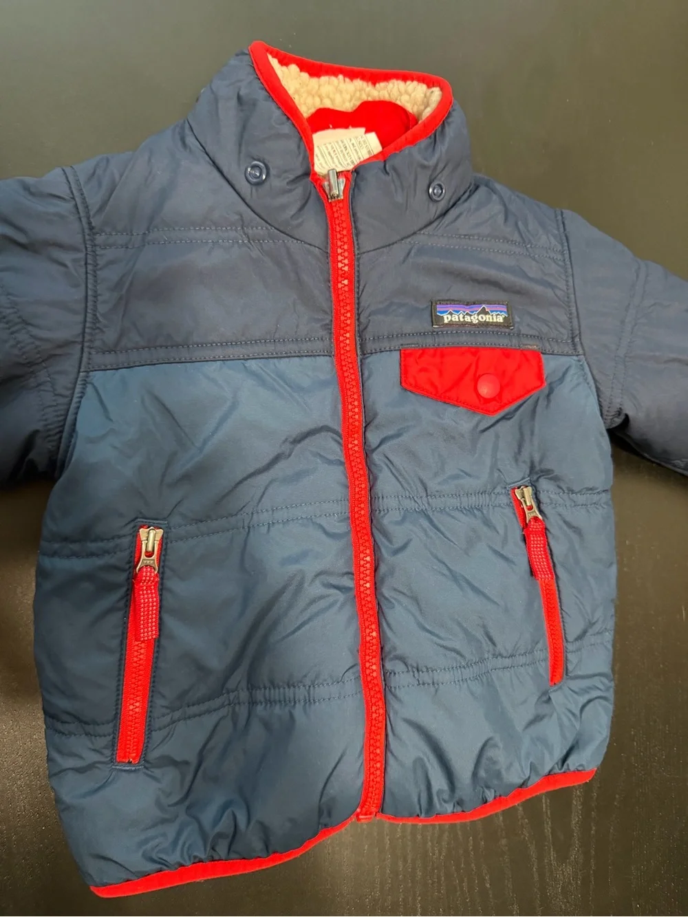 Patagonia Navy and Red Kids Puffer Jacket